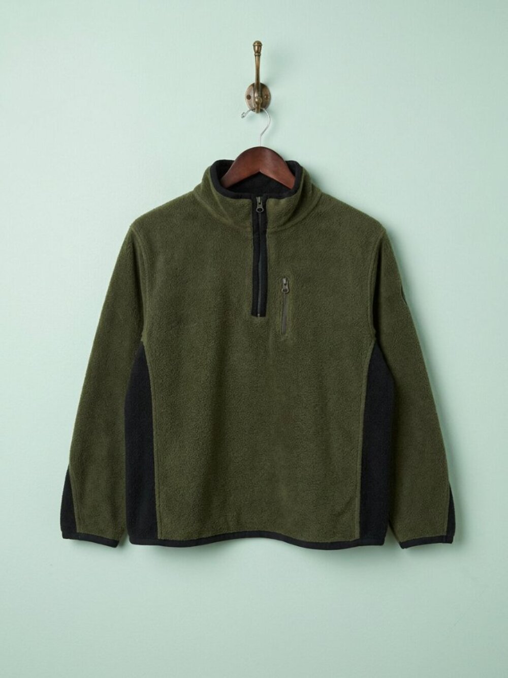 GapKids Olive Green Colorblock Fleece Quarter-Zip Pullover Size S (6-7)